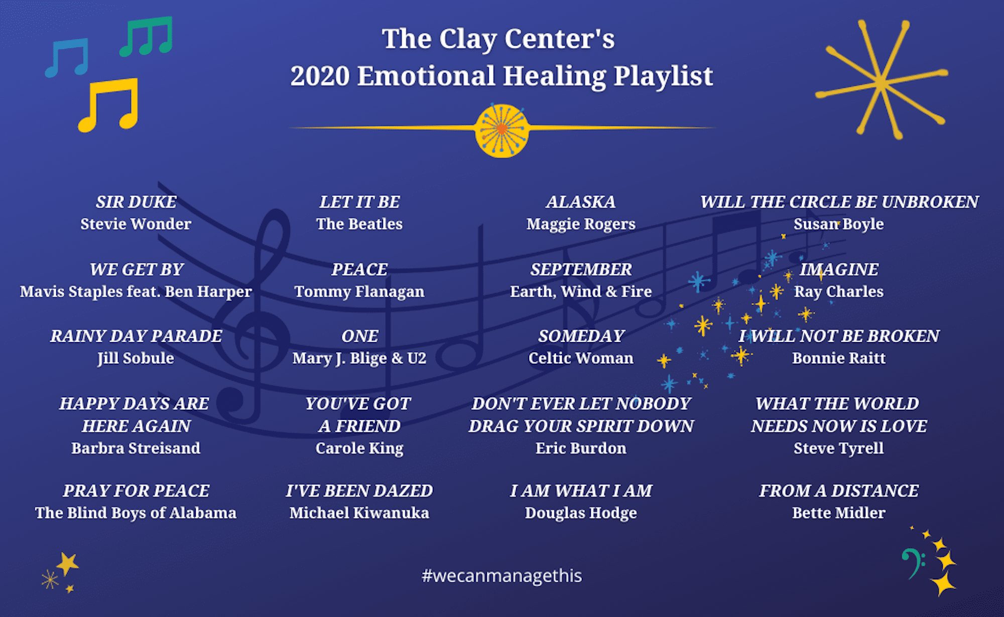 Clay Center 2020 Emotional Healing Playlist