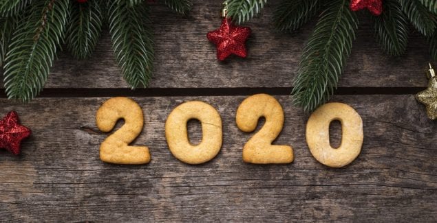 Gingerbread New Year cookies in the shape of numbers 2020