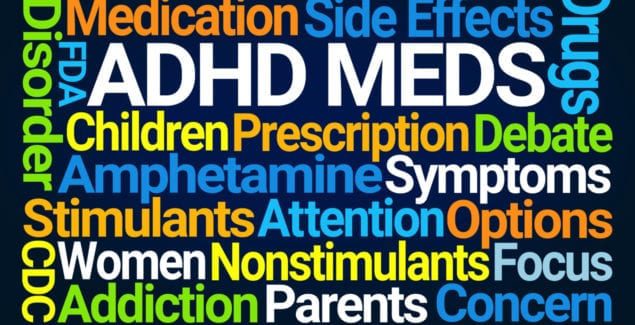 Stimulants - ADHD Meds Word Cloud on Blue Background
