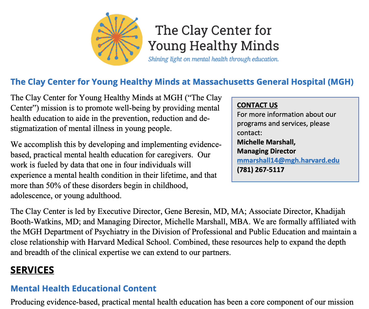 The Clay Center's Educational Services PDF - screen grab