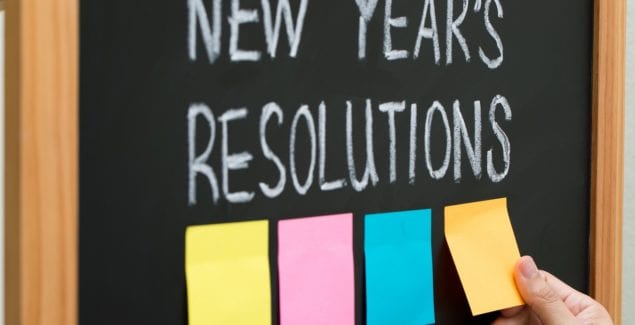 New Year's resolutions on a chalkboard