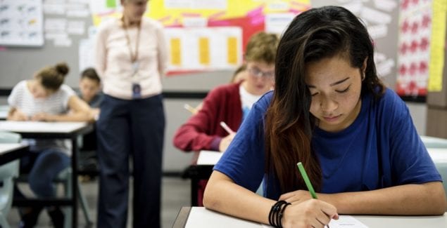 Students taking a test in school