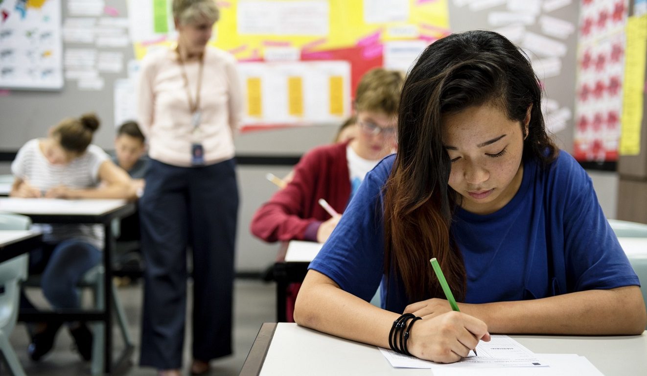 Students taking a test in school