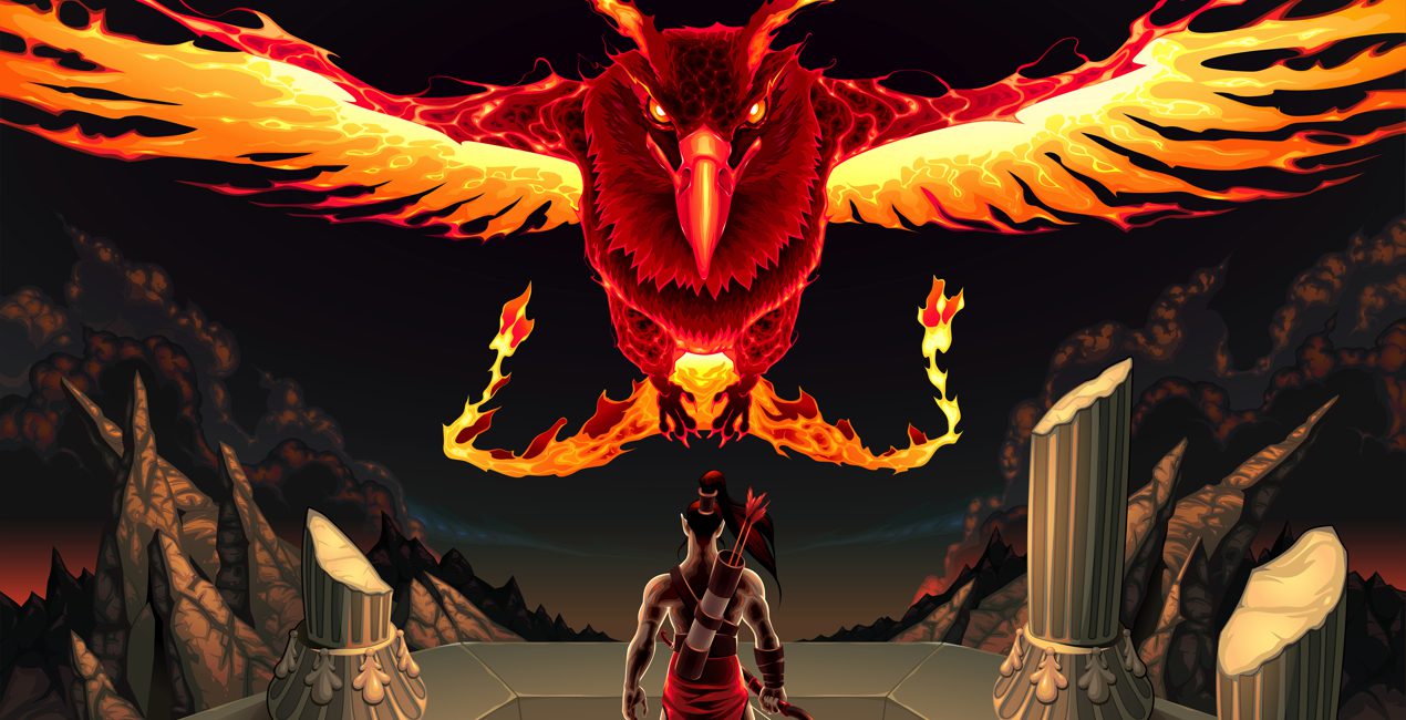 Mental Health Myths - Illustration of a fiery pheonix above a warrior prepared to battle it