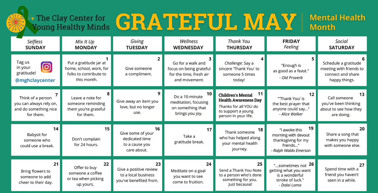 Grateful May Calendar 2023 | Clay Center for Young Healthy Minds