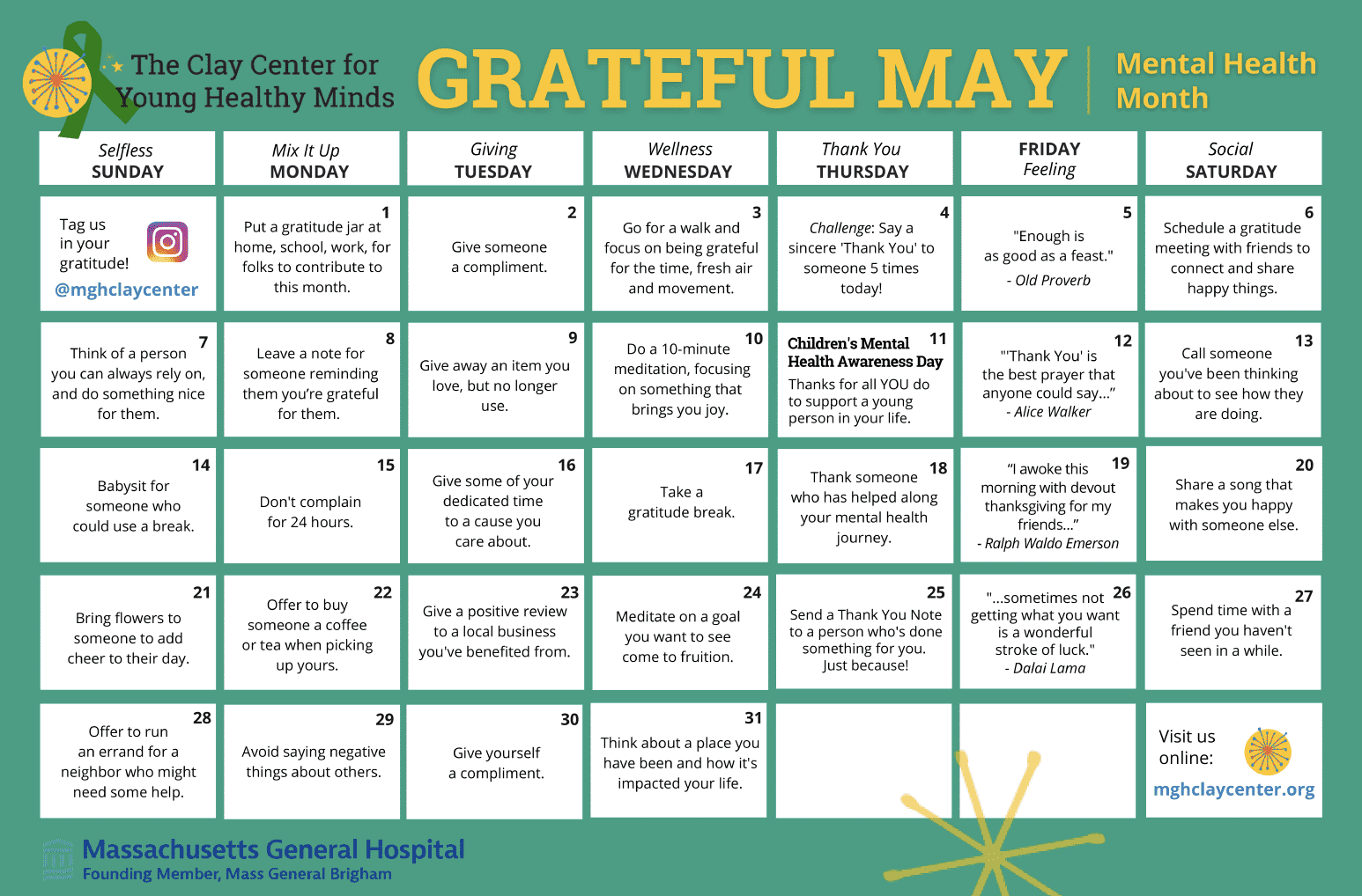 May 2023 Calendar with a gratitude tip for every day of the month
