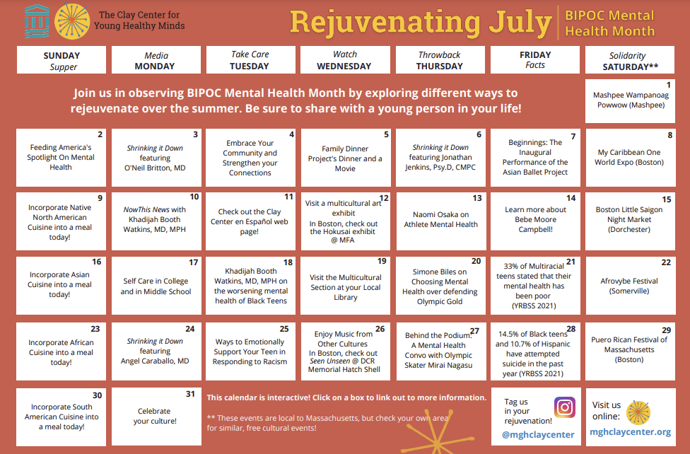Screenshot of Rejuvenating July Calendar