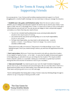 Print-out of tips for teens and young adults supporting friends